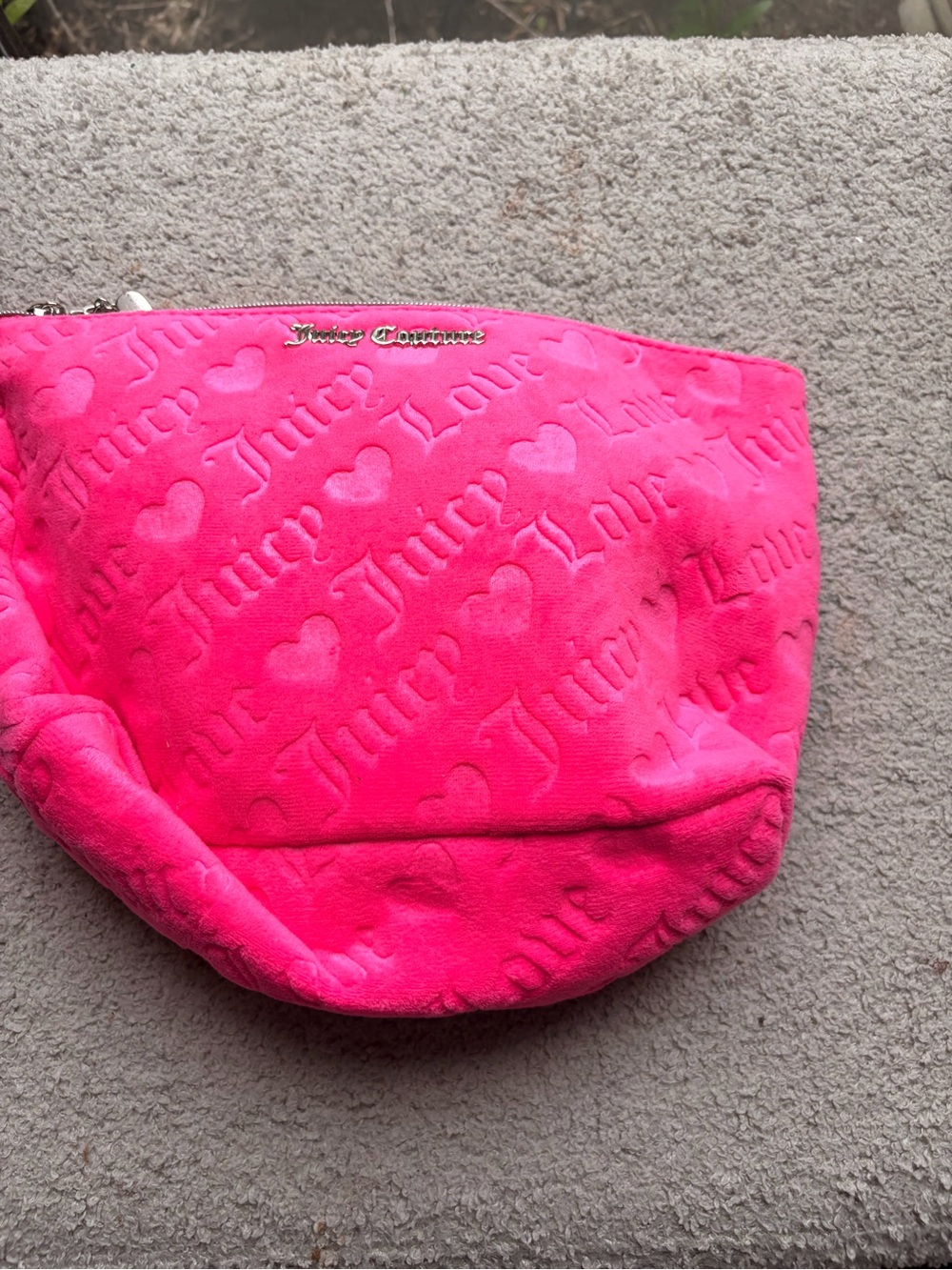 NWOT Juicy Couture Neon Pink Embossed Logo Makeup Bag